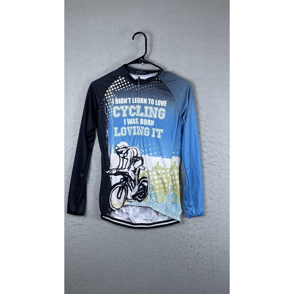 Bb Cycling Jersey Mens Small Blue Full‎ Zip Long Sleeve Graphic Born Loving It